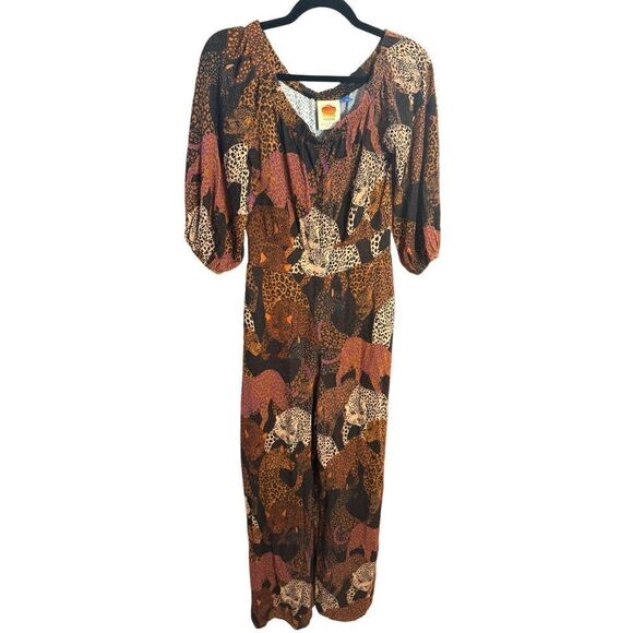 Farm Rio for Anthropologie Animalia Mirana Jumpsuit XS Jumper Romper in Brown Mo - Picture 7 of 14